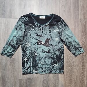 Cactus Bay Top Womens Small Cave Painting Made In USA Embellished